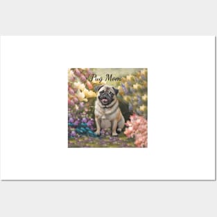 "Pug Mom" cute all over Tote Bag Posters and Art